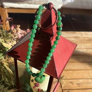 Anthropologie MOD green beaded heart necklace